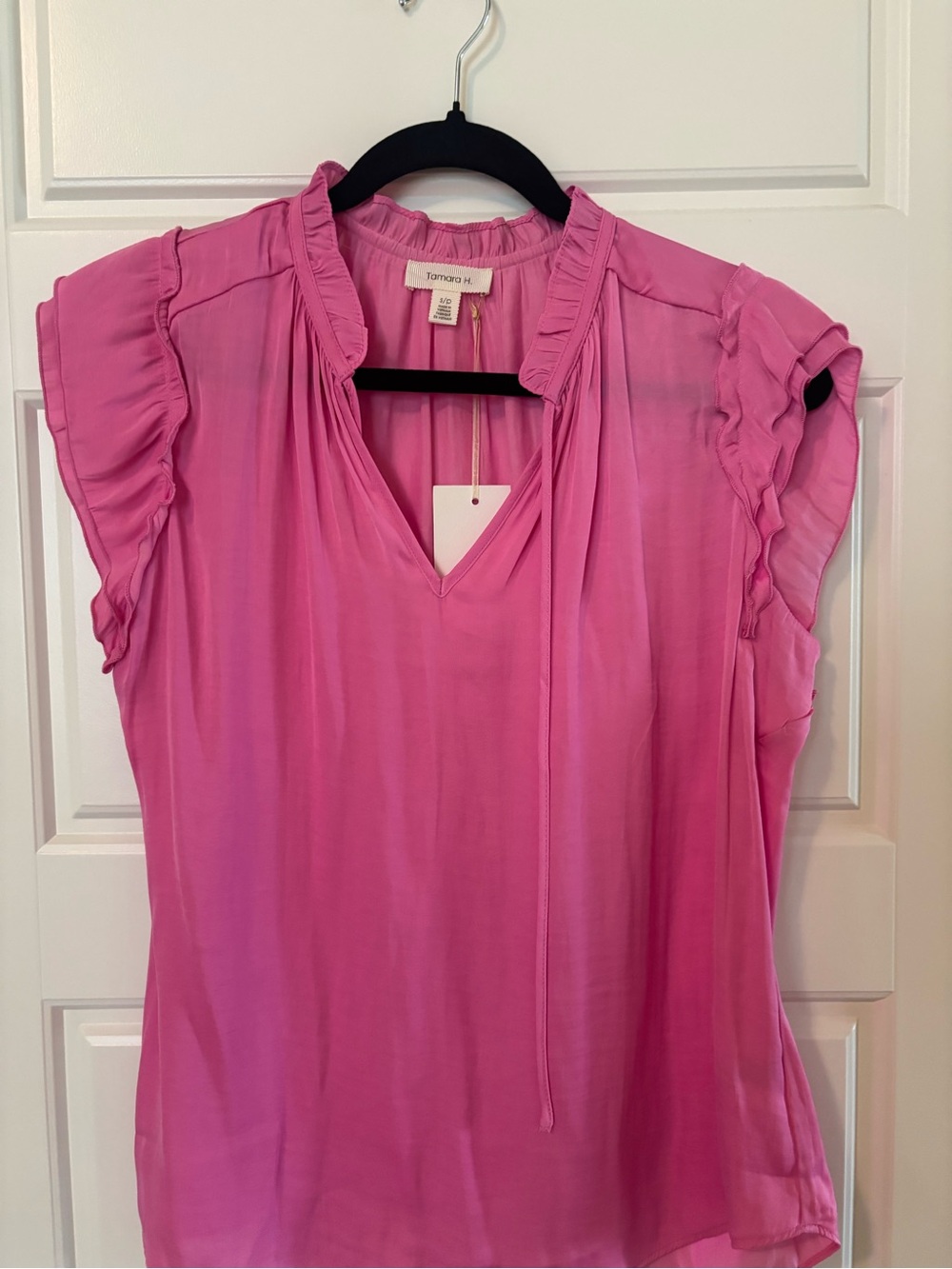 NWT  Pink Ruffle Sleeve V-Neck Blouse